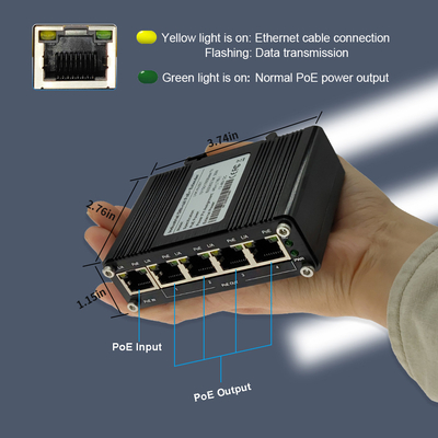 IP40 Industrial PoE Extender 1 Port 802.3bt PoE To 4 Port 802.3 Af / At Gigabit PoE Repeater