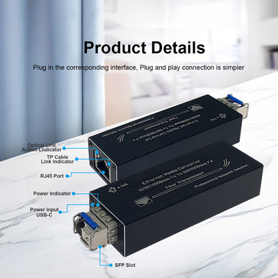 Self Adaptive Mini Media Converter 10 / 100 / 1000 BASE-T To 100 / 1000 BASE-X SFP