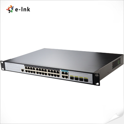 56Gbps Layer 2 Managed Switch 24 Port Gigabit 802.3at PoE To 4 Port Gigabit TP/SFP Combo